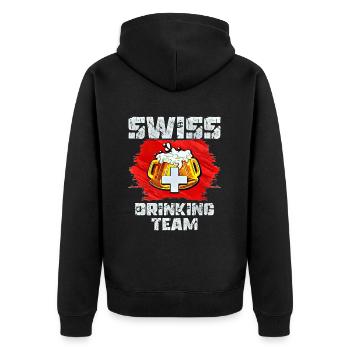 Schweiz Trink Team - Unisex Premium Bio Zip Hoodie - Schwarz - Hinten - Nico (187cm)