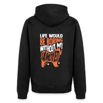 Langweilig ohne Samojede Samojedenspitz - Unisex Premium Bio Zip Hoodie - Schwarz - Hinten - Nico (187cm)