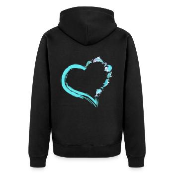 Dolphin Heart - Unisex Premium Organic Zip Hoodie - black - Back - Nico (187cm)