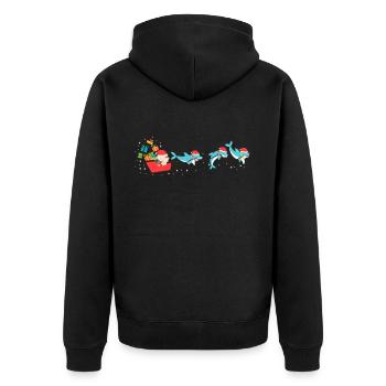 Dolphin Christmas Santa Sleigh - Unisex Premium Bio Zip Hoodie - Schwarz - Hinten - Nico (187cm)