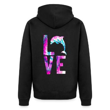Dolphin Watercolor Love - Unisex Premium Bio Zip Hoodie - Schwarz - Hinten - Nico (187cm)