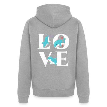 L’amour des dauphins - Veste à capuche bio Premium Unisexe - gris chiné - Dos - Nico (187cm)