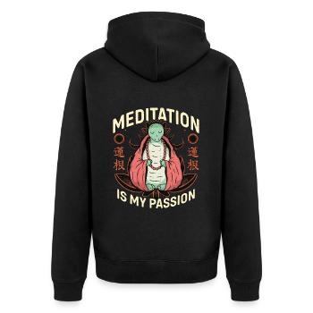 Meditation Is My Passion Spiritual Turtle Lover - Unisex Premium Organic Zip Hoodie - black - Back - Nico (187cm)