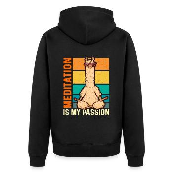 Meditation Is My Passion Spiritual Llama Lover - Unisex Premium Bio Zip Hoodie - Schwarz - Hinten - Nico (187cm)