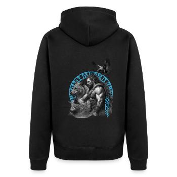 Der Wikinger Krieger und seine treuen Wölfe - Unisex Premium Bio Zip Hoodie - Schwarz - Hinten - Nico (187cm)