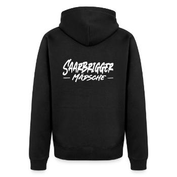 Saarbrigger Mädsche Saarland Saarländisch Dialekt - Unisex Premium Bio Zip Hoodie - Schwarz - Hinten - Nico (187cm)