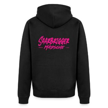 Saarbrigger Mädsche Saarland Saarländisch Dialekt - Unisex Premium Bio Zip Hoodie - Schwarz - Hinten - Nico (187cm)
