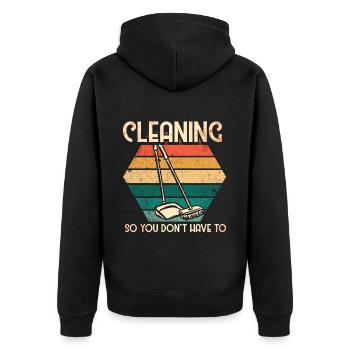 Housekeeping Week Geschenke Reinigungsliebhaber - Unisex Premium Bio Zip Hoodie - Schwarz - Hinten - Nico (187cm)