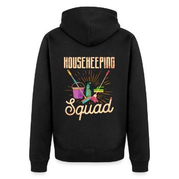 Housekeeping Week Geschenke Reinigungsliebhaber - Unisex Premium Bio Zip Hoodie - Schwarz - Hinten - Nico (187cm)