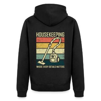 Housekeeping Week Geschenke Reinigungsliebhaber - Unisex Premium Bio Zip Hoodie - Schwarz - Hinten - Nico (187cm)