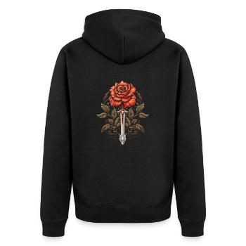 Rote Rose Goth Schwert - Unisex Premium Bio Zip Hoodie - Schwarz - Hinten - Nico (187cm)