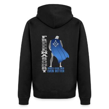 Masonic Freemasonry Fraternal - Unisex Premium Bio Zip Hoodie - Schwarz - Hinten - Nico (187cm)