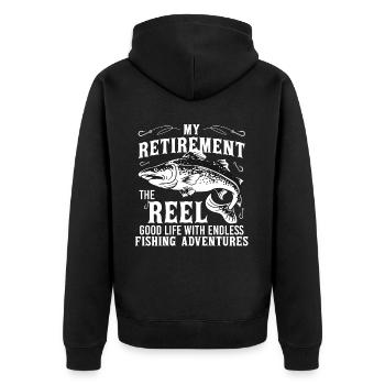 Funny Retired Fishermen Retirement Fishing - Unisex Premium Bio Zip Hoodie - Schwarz - Hinten - Nico (187cm)