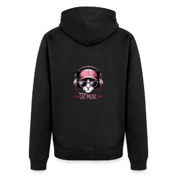 Chat de dessin animé avec des écouteurs et des lunettes de soleil - Veste à capuche bio Premium Unisexe - noir - Dos - Nico (187cm)