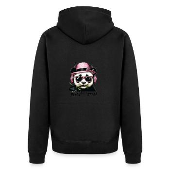 Cartoon Panda mit Kopfhörer und Sonnenbrille - Unisex Premium Bio Zip Hoodie - Schwarz - Hinten - Nico (187cm)