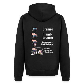 Bremse Humor Fliege Meme - Unisex Premium Bio Zip Hoodie - Schwarz - Hinten - Nico (187cm)