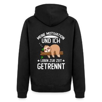 Meine Motivation und ich leben zur Zeit getrennt - Unisex Premium Bio Zip Hoodie - Schwarz - Hinten - Nico (187cm)