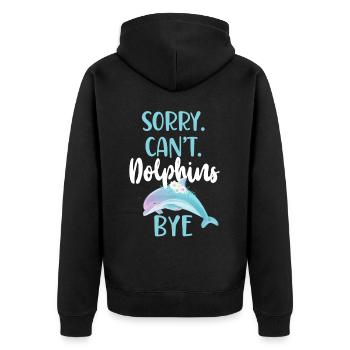 Dolphin Sorry. Cant. Dolphins. - Unisex Premium Bio Zip Hoodie - Schwarz - Hinten - Nico (187cm)