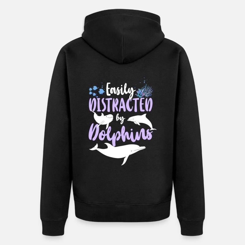 Dolphin Easily Distracted By - Unisex Premium Bio Zip Hoodie - Schwarz