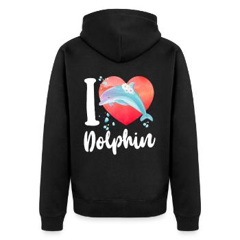 Dolphin Heart I Love Dolphins - Unisex Premium Bio Zip Hoodie - Schwarz - Hinten - Nico (187cm)