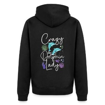 Dolphin Crazy Dolphin Lady - Unisex Premium Bio Zip Hoodie - Schwarz - Hinten - Nico (187cm)