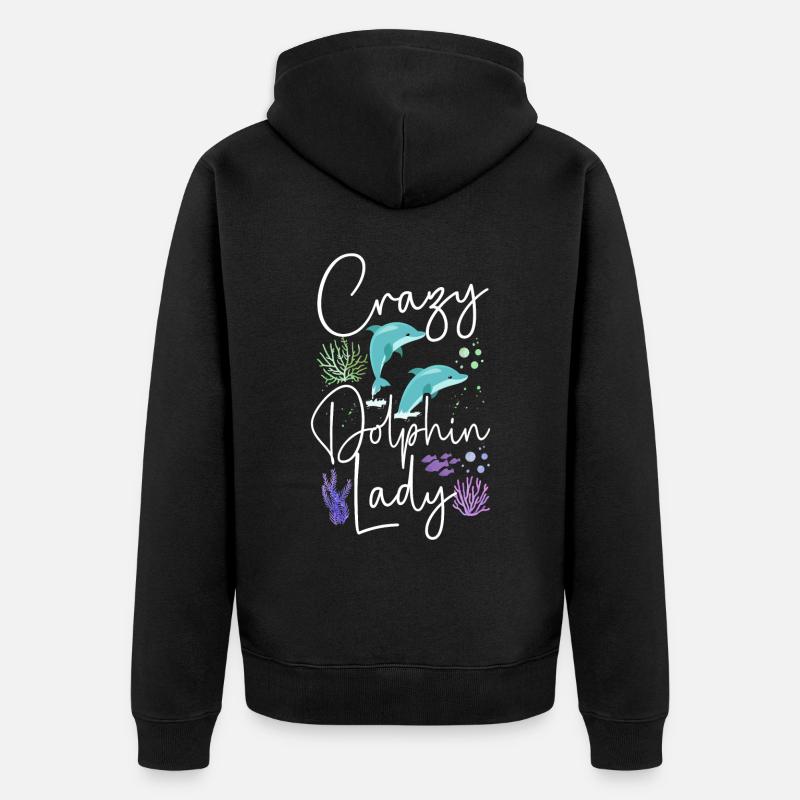 Dolphin Crazy Dolphin Lady - Unisex Premium Bio Zip Hoodie - Schwarz