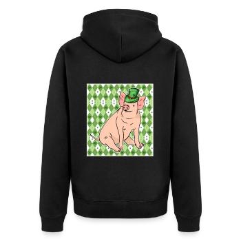 Lucky Pig - Unisex Premium Organic Zip Hoodie - black - Back - Nico (187cm)