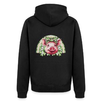 Glücksschwein - Unisex Premium Bio Zip Hoodie - Schwarz - Hinten - Nico (187cm)