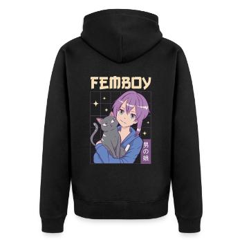 Femboy Crossdressing Crossdresser MTF Anime - Unisex Premium Bio Zip Hoodie - Schwarz - Hinten - Nico (187cm)