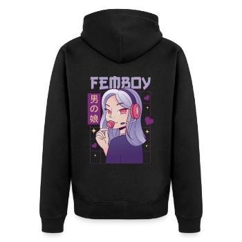 Femboy Crossdressing Crossdresser MTF Anime - Unisex Premium Bio Zip Hoodie - Schwarz - Hinten - Nico (187cm)