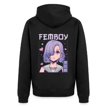 Femboy Crossdressing Crossdresser MTF Anime - Unisex Premium Bio Zip Hoodie - Schwarz - Hinten - Nico (187cm)