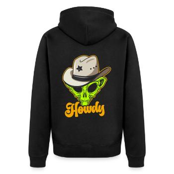 Howdy Alien Cowboy Space UFO Funny Western Rodeo - Unisex Premium Bio Zip Hoodie - Schwarz - Hinten - Nico (187cm)