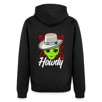 Howdy Alien Cowboy Space UFO Funny Western Rodeo - Unisex Premium Bio Zip Hoodie - Schwarz - Hinten - Nico (187cm)