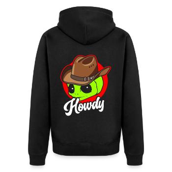Howdy Alien Cowboy Space UFO Funny Western Rodeo - Unisex Premium Bio Zip Hoodie - Schwarz - Hinten - Nico (187cm)