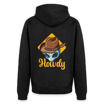 Howdy Alien Cowboy Space UFO Funny Western Rodeo - Unisex Premium Bio Zip Hoodie - Schwarz - Hinten - Nico (187cm)