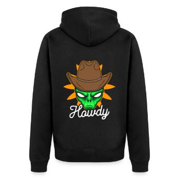 Howdy Alien Cowboy Space UFO Funny Western Rodeo - Unisex Premium Bio Zip Hoodie - Schwarz - Hinten - Nico (187cm)