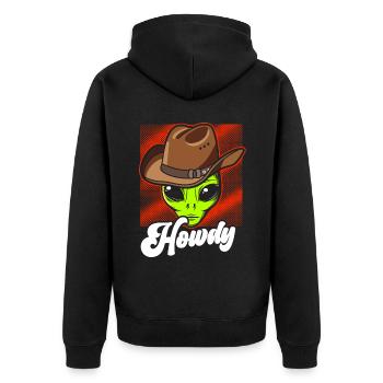 Howdy Alien Cowboy Space UFO Funny Western Rodeo - Unisex Premium Bio Zip Hoodie - Schwarz - Hinten - Nico (187cm)