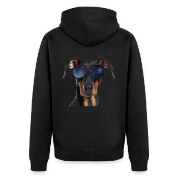 Dobermann Wearing Cosmic Eyeglasses Galaxy Sunglas - Unisex Premium Bio Zip Hoodie - Schwarz - Hinten - Nico (187cm)