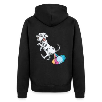 Deutsche Dogge Regenbogenfurz - Unisex Premium Bio Zip Hoodie - Schwarz - Hinten - Nico (187cm)
