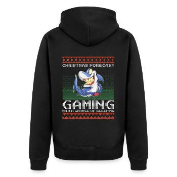 Funny Christmas Forecast Gaming Hai Ugly Xmas - Unisex Premium Bio Zip Hoodie - Schwarz - Hinten - Nico (187cm)