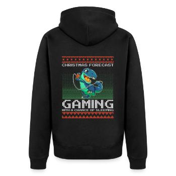 Funny Christmas Forecast Gaming T-Rex Ugly Xmas - Unisex Premium Organic Zip Hoodie - black - Back - Nico (187cm)