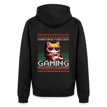 Funny Christmas Forecast Gaming Katze Ugly Xmas - Unisex Premium Bio Zip Hoodie - Schwarz - Hinten - Nico (187cm)