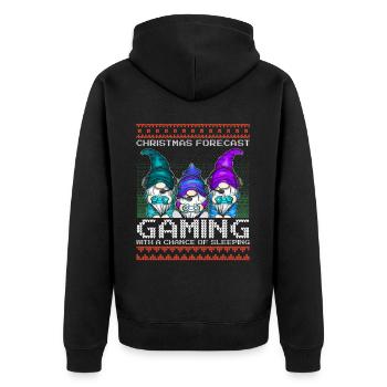 Funny Christmas Forecast Gaming Wichtel Ugly Xmas - Unisex Premium Bio Zip Hoodie - Schwarz - Hinten - Nico (187cm)