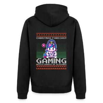 Funny Christmas Forecast Gaming Einhorn Ugly Xmas - Unisex Premium Bio Zip Hoodie - Schwarz - Hinten - Nico (187cm)