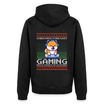 Funny Christmas Forecast Gaming Shiba Inu Ugly - Unisex Premium Bio Zip Hoodie - Schwarz - Hinten - Nico (187cm)