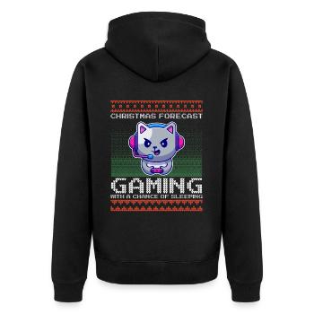 Funny Christmas Forecast Gaming Katze Ugly Xmas - Unisex Premium Bio Zip Hoodie - Schwarz - Hinten - Nico (187cm)