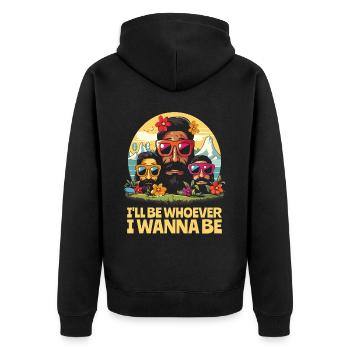 Wer auch immer ich im Urlaub sein will - Unisex Premium Bio Zip Hoodie - Schwarz - Hinten - Nico (187cm)