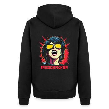 Pop Art Femme combattante de la liberté avec des lunettes de soleil - Veste à capuche bio Premium Unisexe - noir - Dos - Nico (187cm)