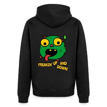 Freakin' Up and Down Cartoon Monster - Unisex Premium Organic Zip Hoodie - black - Back - Nico (187cm)