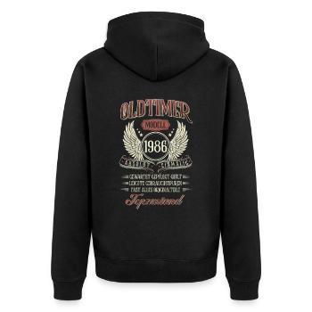 1986 Geboren Geburtstag Oldtimer - Unisex Premium Bio Zip Hoodie - Schwarz - Hinten - Nico (187cm)
